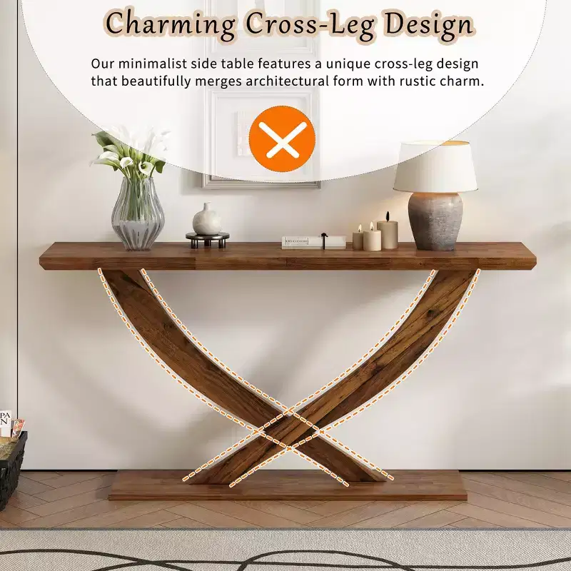 Whisen 57'' Modern Rustic Entryway Console Table, Accent Hallway Table, Slim Sofa Table with Cross-Leg Design, Sturdy Construction