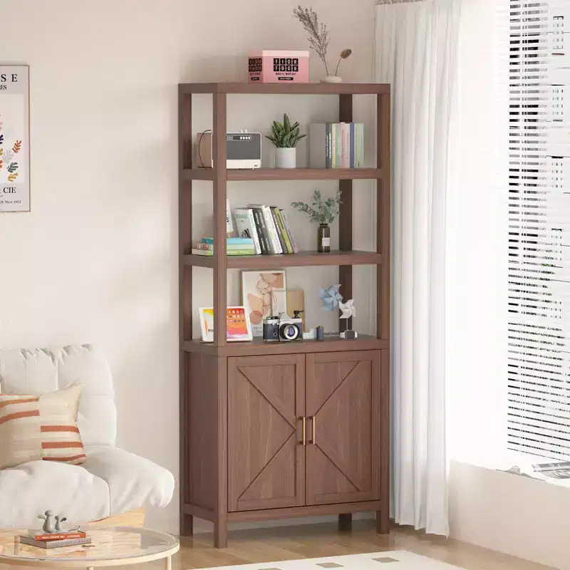 5-Tier Bookshelf, 71 Tall Sideboard, Wooden Bookcase with Adjustable Shelves, Country-Style Bookcase, Suitable for Living Room, Bedroom, Home Office