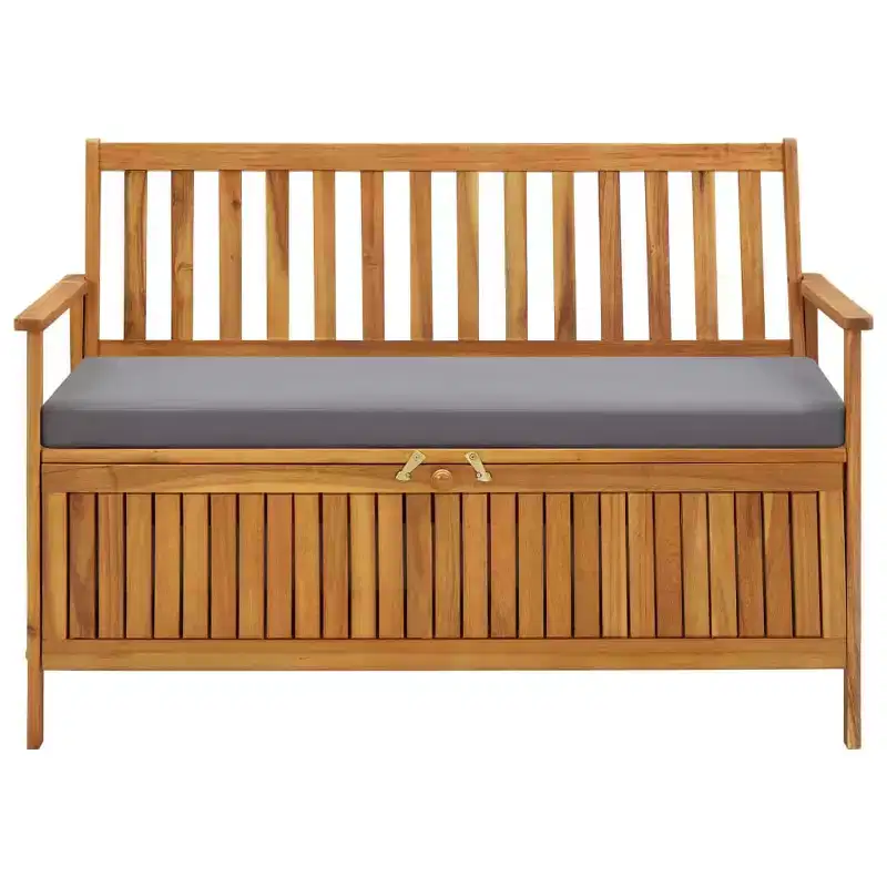 Storage Bench Dark grey seat cushion, Natural wood