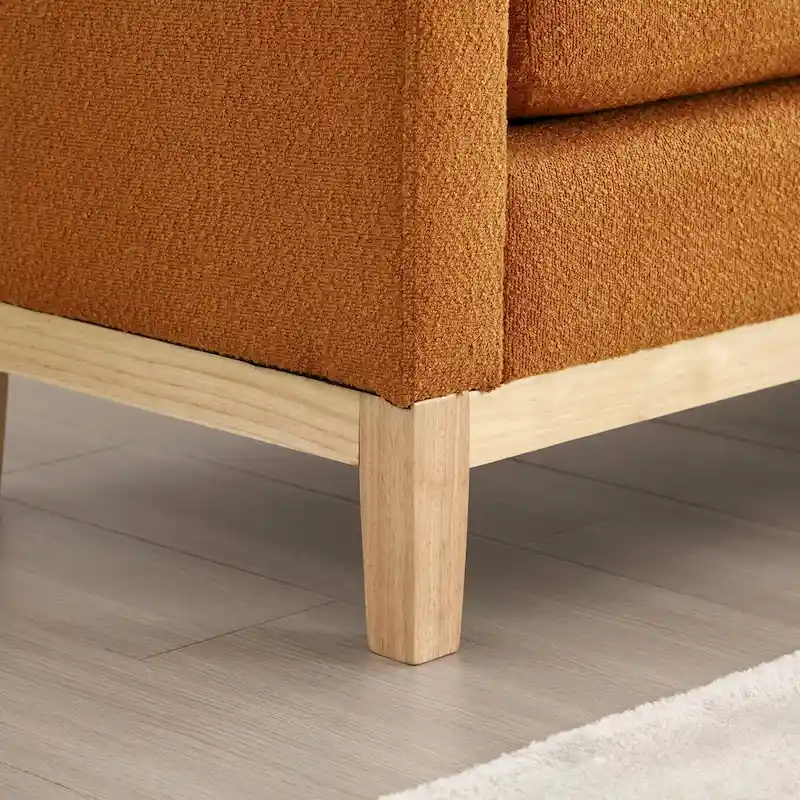 53.5W Elegant Boucle Upholstered Bench, Ottoman with Wood Legs & Bolster Pillows
