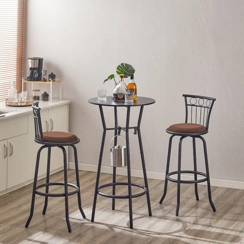 Modern Style 3-Piece Dining Set with Round Table and 2 Counter Height Bar Chairs