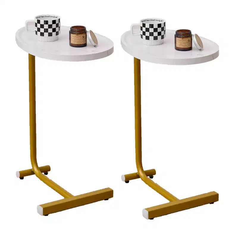 Set of 2 White C-Shaped End Tables, Slim Side Tables for Couch and Bed, Space-Saving Design for Small Spaces