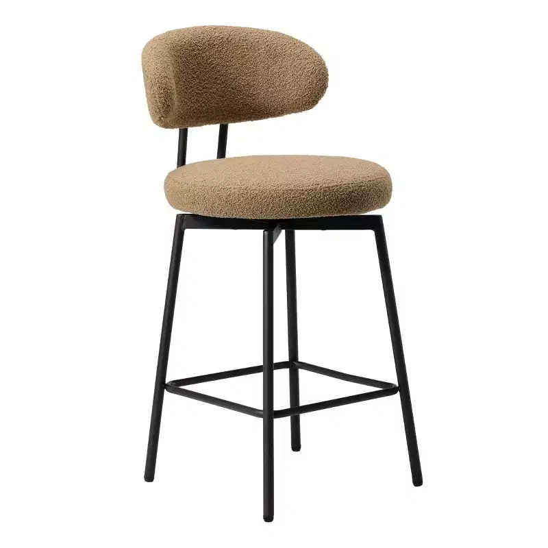 Modern Upholstered Faux Shearling Fabric Counter Height Bar Stools with Back (Set of 2