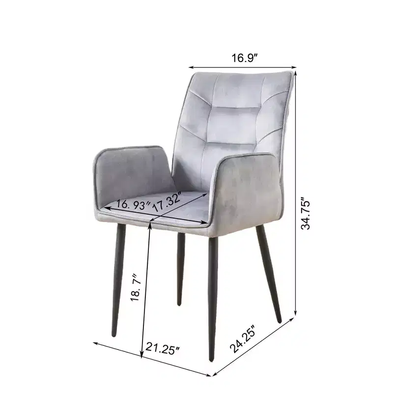 Set of 2 Velvet Dining Chairs with Iron Frame & Foam Cushion – Yellow/Gray