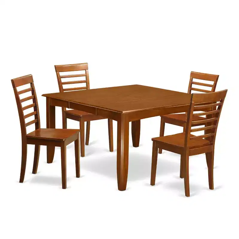 5-Pc Square Saddle Brown Finish Solid Wood Top Dining table with 4 Chairs