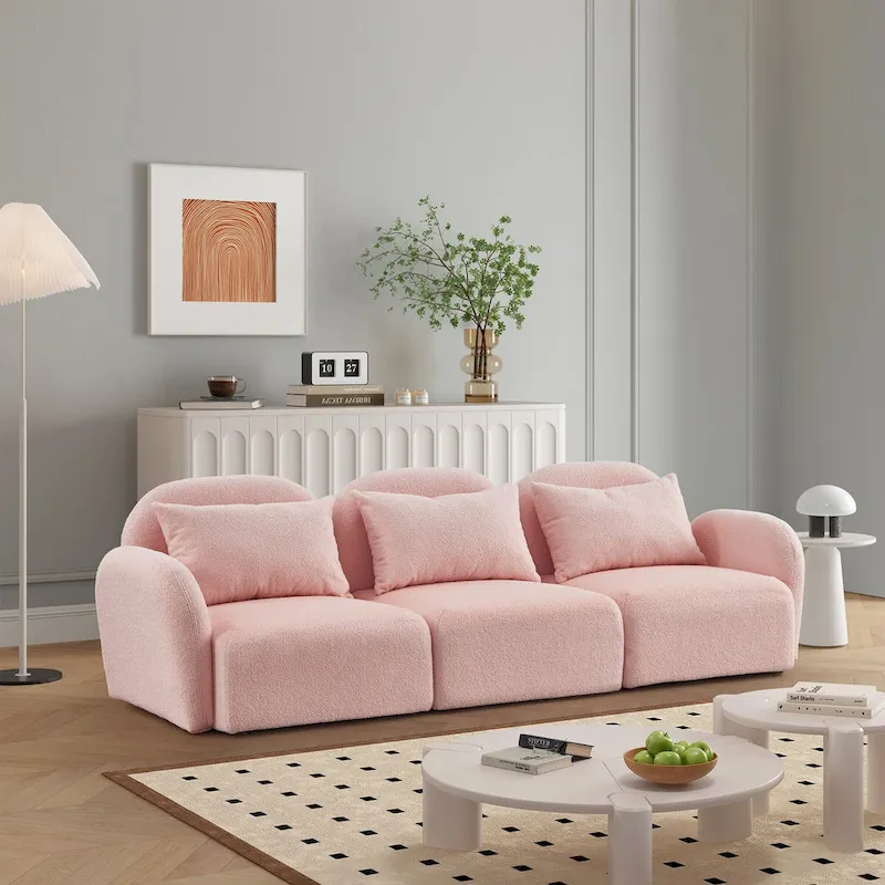 Living Room Furniture Three Seat Lazy Sofa Teddy Fabric White,High quality and durable
