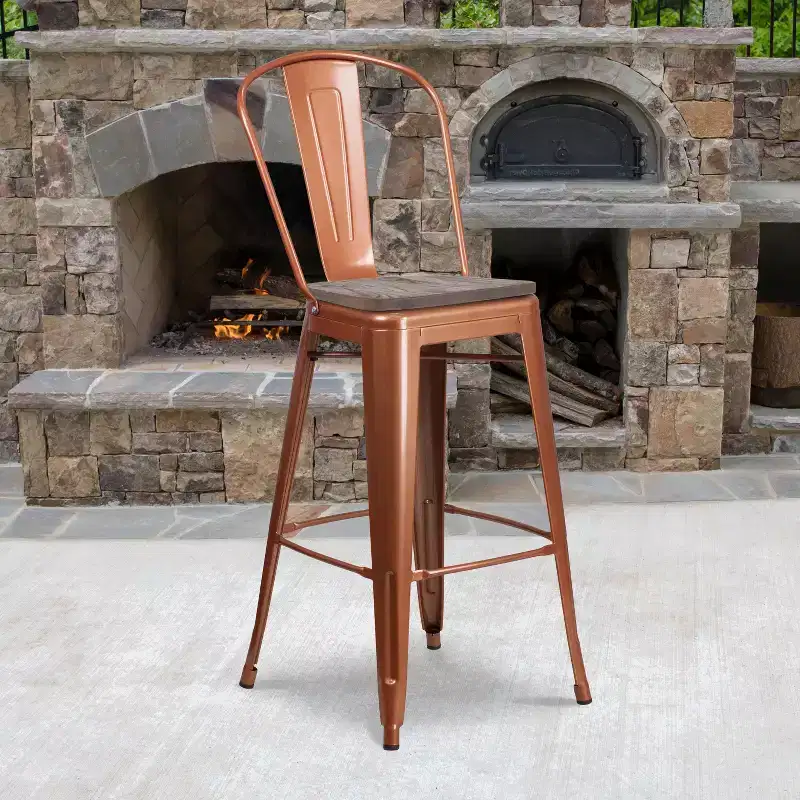 Flash Furniture 30 High Metal Barstool with Back and Wood Seat