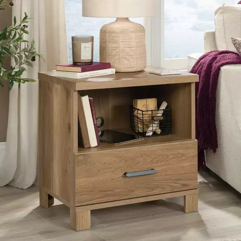 GDFStudio Cassidy Casual Country Nightstand with Drawer and Open Shelf