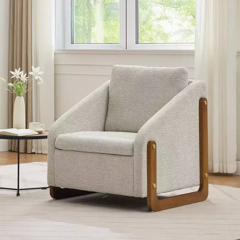 Zeus & Ruta Modern Chenille Fabric Modern Upholstered Armchair with Wooden Side Frame, Cushioned Seat & Backrest