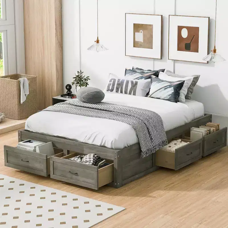 FAMYYT Full Size Wood Platform Bed With 6 Storage Drawers, Easy Assembly
