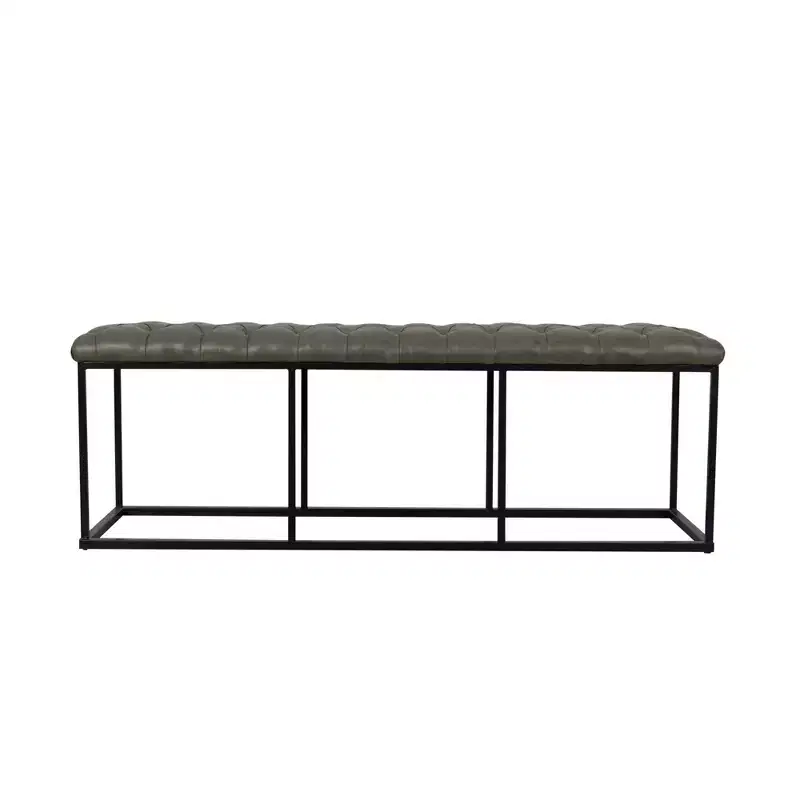 Draper Ottoman with Button Tufting Gray - HomePop: Upholstered Metal Frame, Living Room Seating