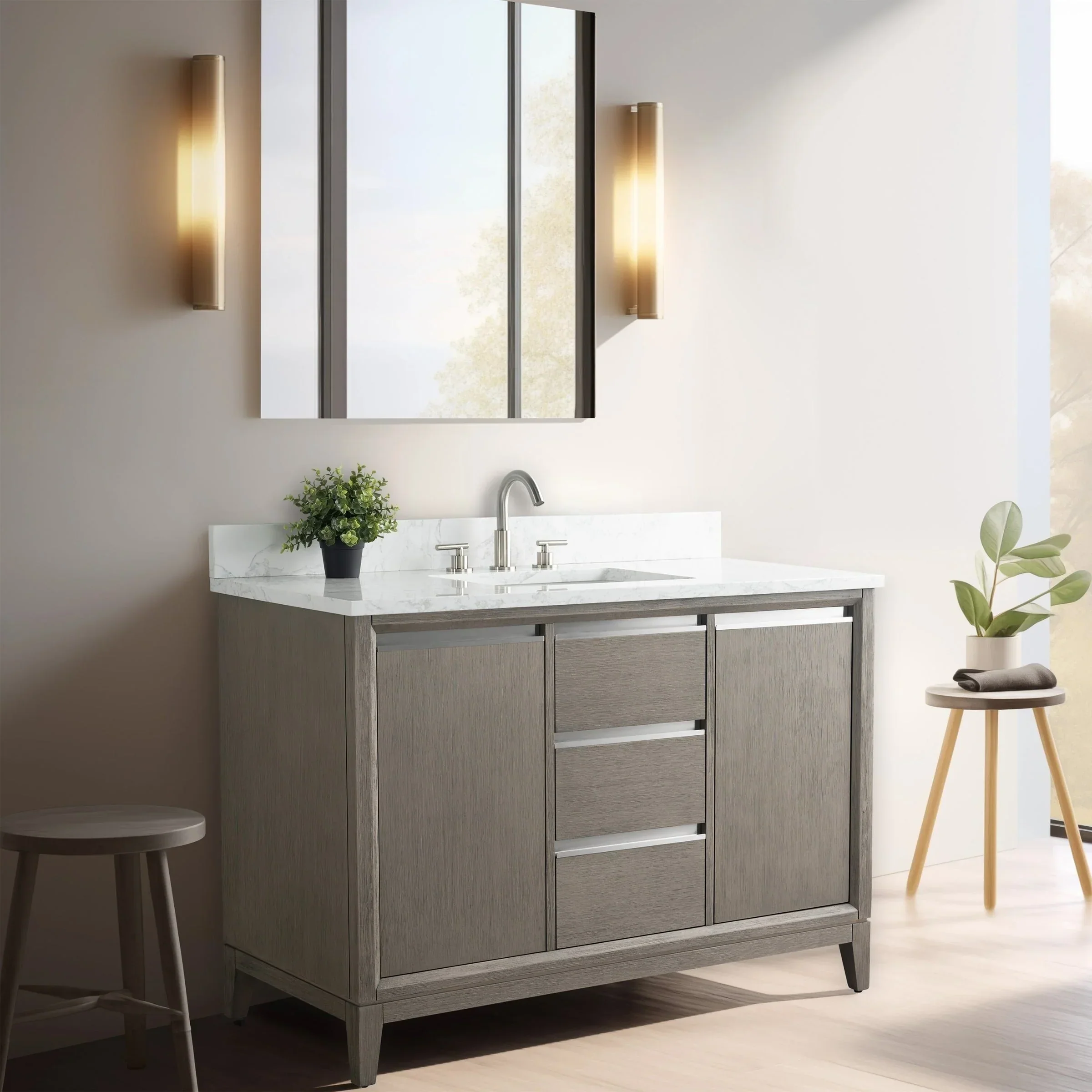 Vanity Art Bathroom Vanity with Ceramic Sink and Engineered Marble Top