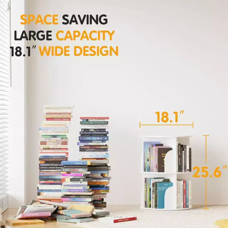 360° Rotating Bookshelf – Vertical Spinning Tower, Space-Saving, White