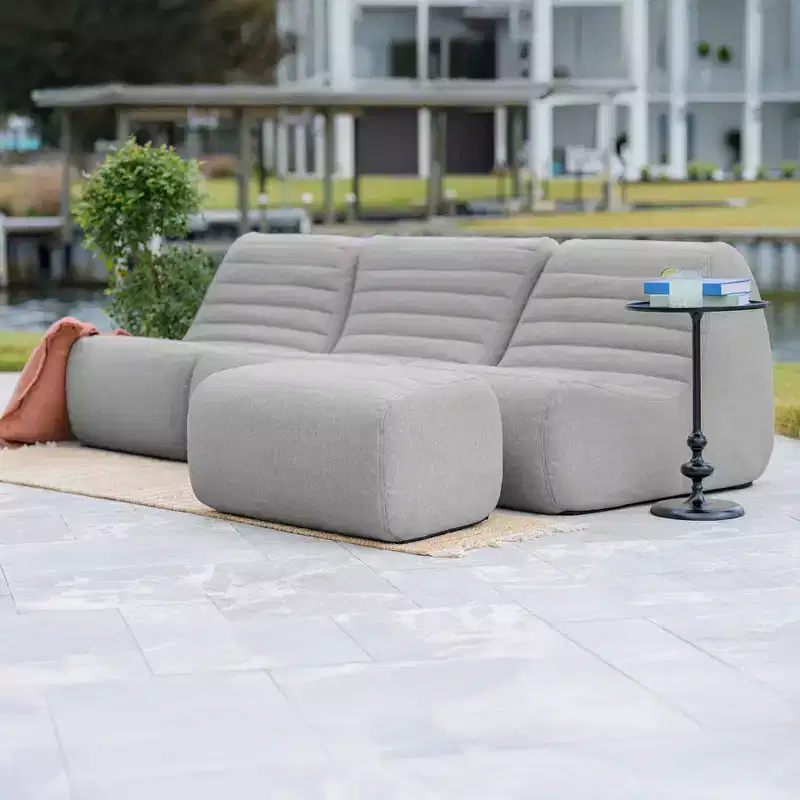 Big Joe Solvana Outdoor Patio Furniture Set, Performance Linen Weather-Resistant Fabric Sofa, 4 Piece Sectional, Port Gray