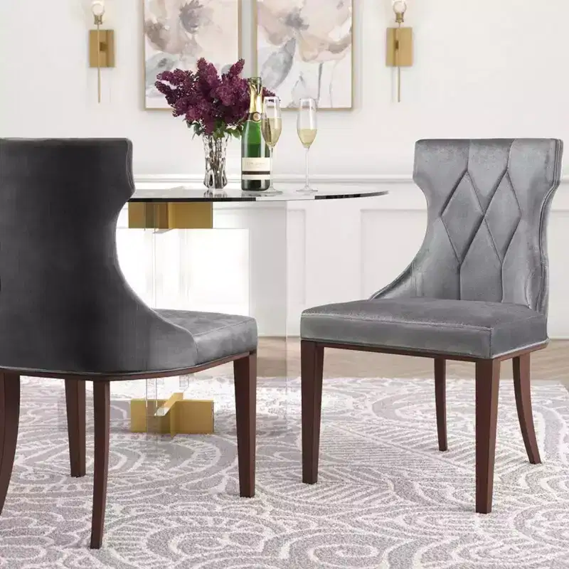 Set of 2 Reine Velvet Dining Chairs Gray - Manhattan Comfort: Beechwood Legs, Upholstered, No Assembly Required