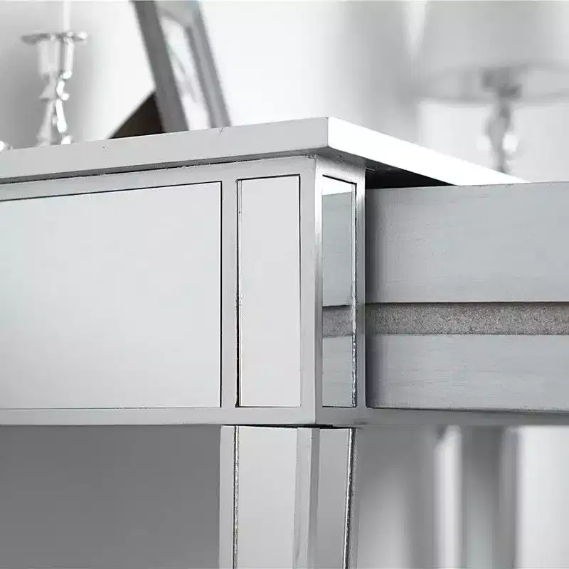 Silver Mirror Finish Two-Drawer Modern Style Computer Desk