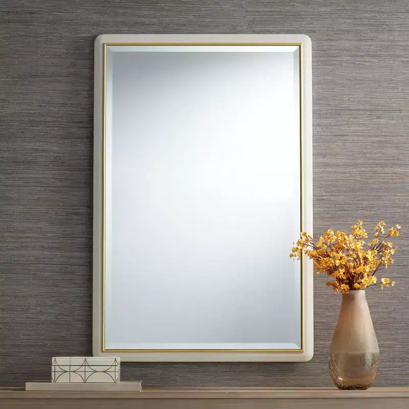 Rectangular Vanity Wall Mirror – Modern Beveled Glass, Matte Beige Gold Frame