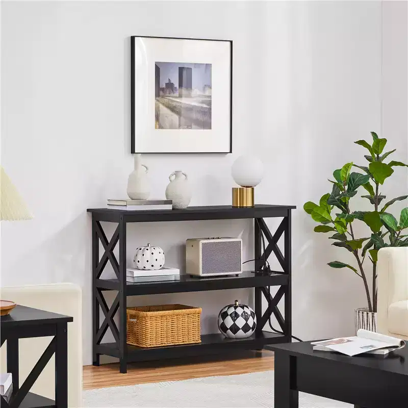 Yaheetech 3-Tier Wooden Console Table with Power Outlet Entryway Table
