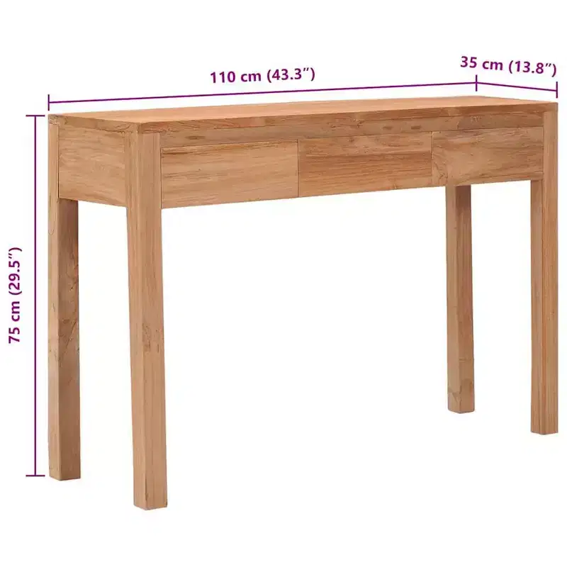 Solid Teak Wood Console Table, Standard Height Entryway or Hallway Table
