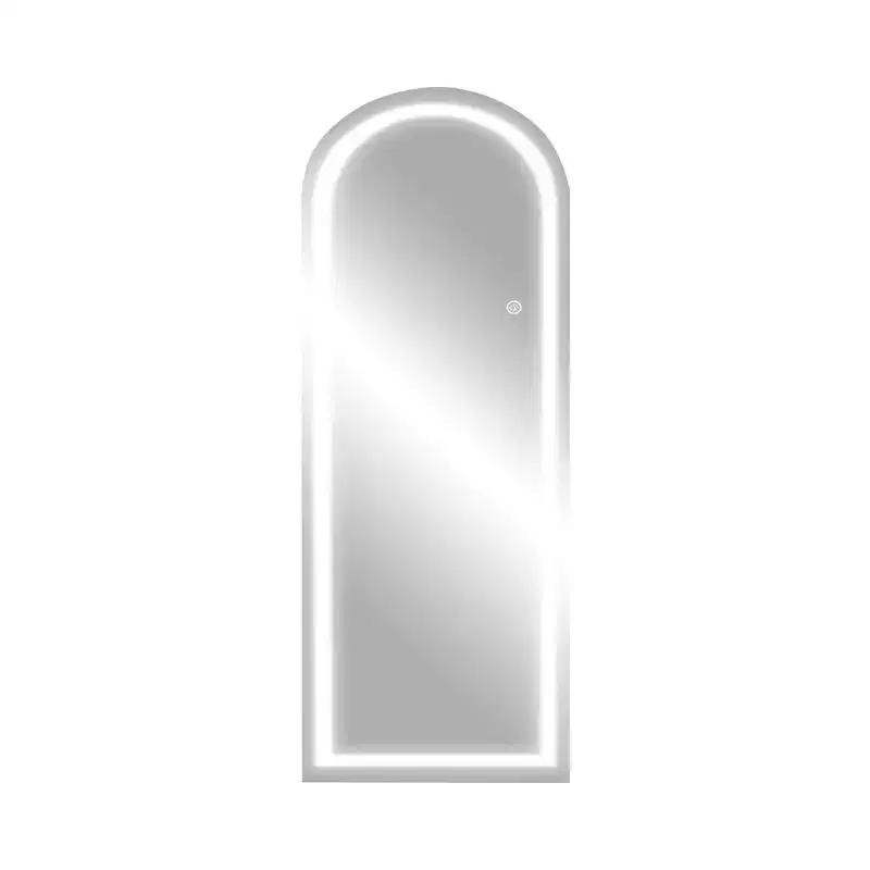 MAYEERTY Full Length Arch Shaped Corner Aluminum Alloy Frameless Mirror with Stand for Living Room Bedroom