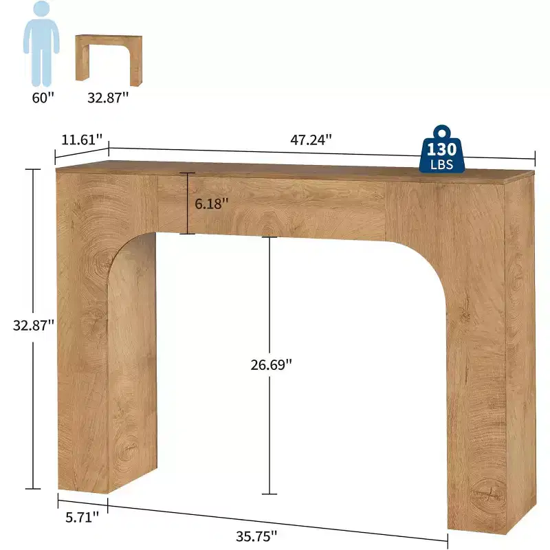 47/63 Rustic Farmhouse Console Table - Slim Entryway, Sofa Side Table for Hallway & Living Room