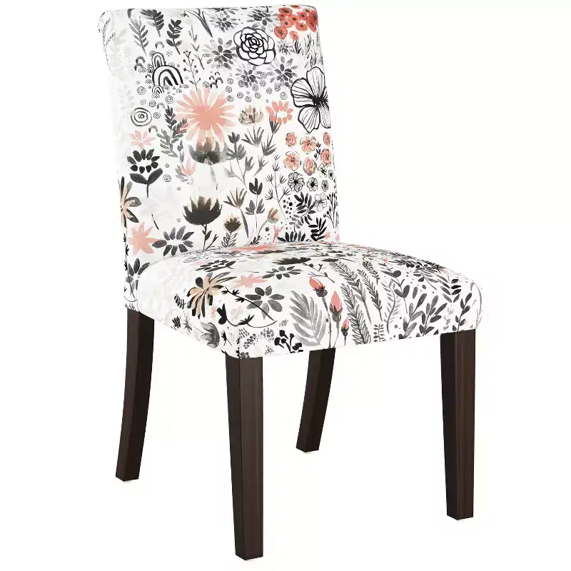 Skyline Furniture Hendrix Dining Chair in Winter Botanical Red: Linen & Cotton Blend, Armless Design