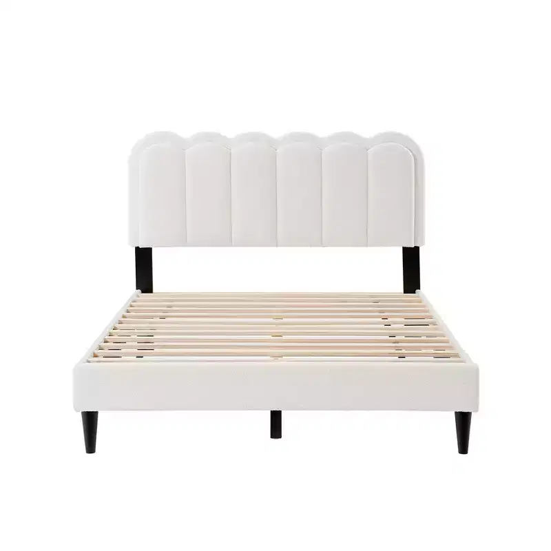 Christopher Knight Home Selene Modern Rubberwood Boucle Upholstered Bed with Light and Petal Headboard