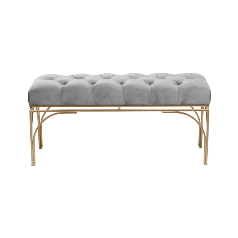 Metal Bench with Velvet Seat - Gray, Black or White - Roche River Decor