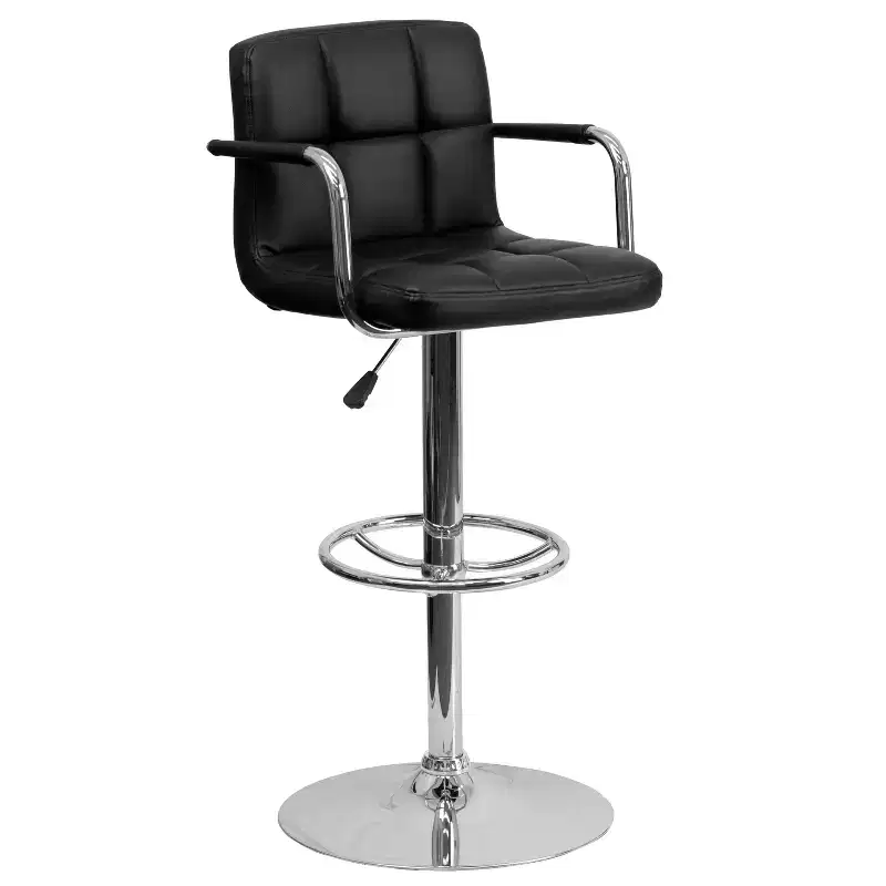 Quilted Vinyl Adjustable Height Barstool with Arms & Chrome Base