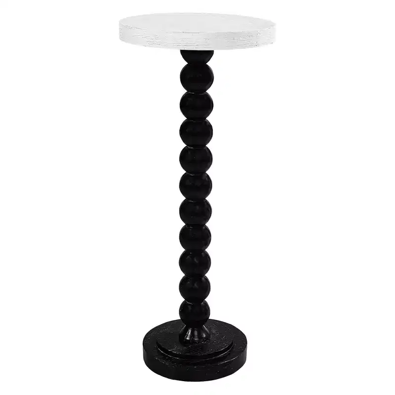 Small Pedestal Round End Table, Living Room Furniture, Black and White