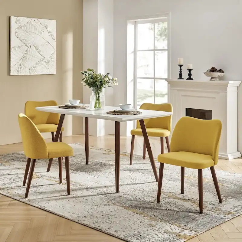 Solid Wood Dining Chair Set of 4 with Curved Backrest