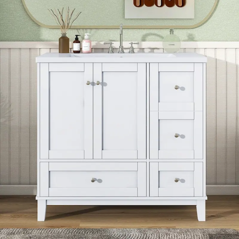 36 Inch Modern Bathroom Vanity with USB Charging and Single Resin top