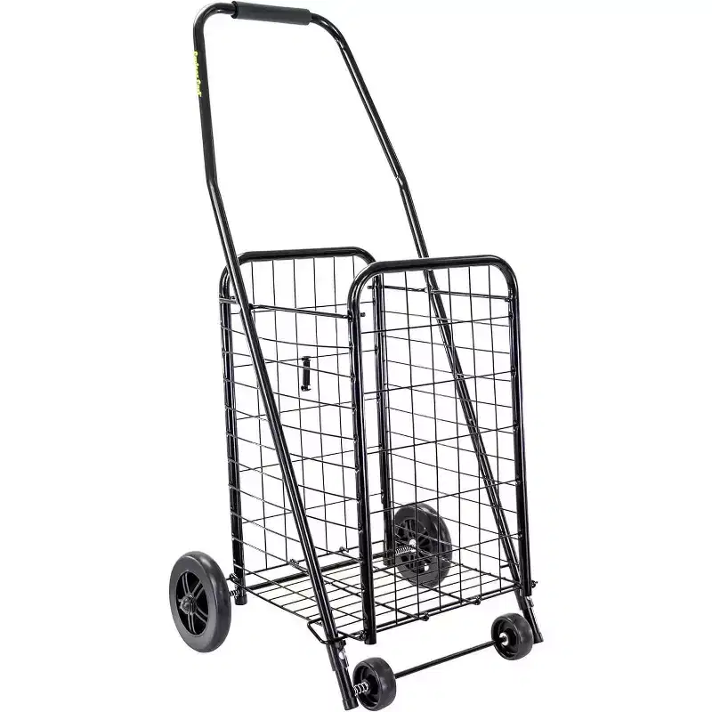 Lightweight Collapsible Rolling Cart with Steel Frame – Holds 80 lbs, Folds Flat, 35