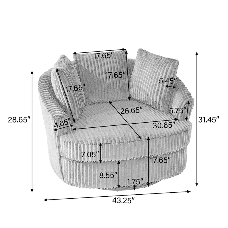 DREAMSIDEA 2 Set Recessed Arm Slipcovered Swivel Barrel Chair