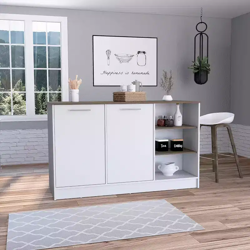 35 in.H Particle Board Kitchen Island with 2 Doors and 5 Shelves
