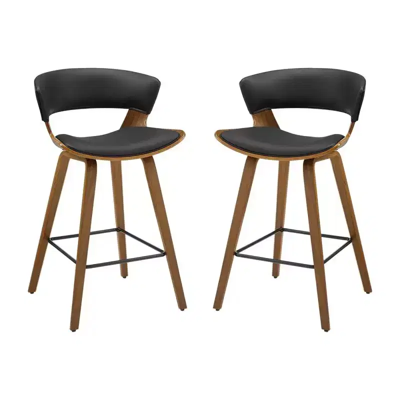 HOMLUX Set of 2 Oak Bentwood Barstool Mid-Century Ergonomic Curved Seats