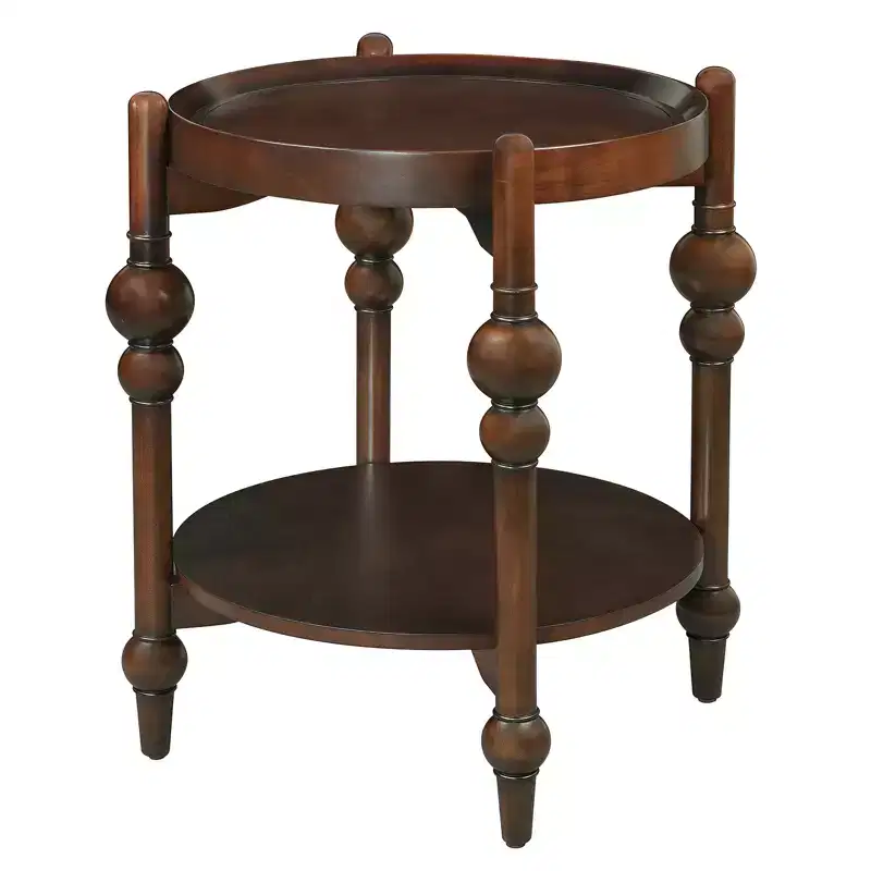 GDFStudio Violet Classic Solid Wood Round Side Table with Lower Shelf