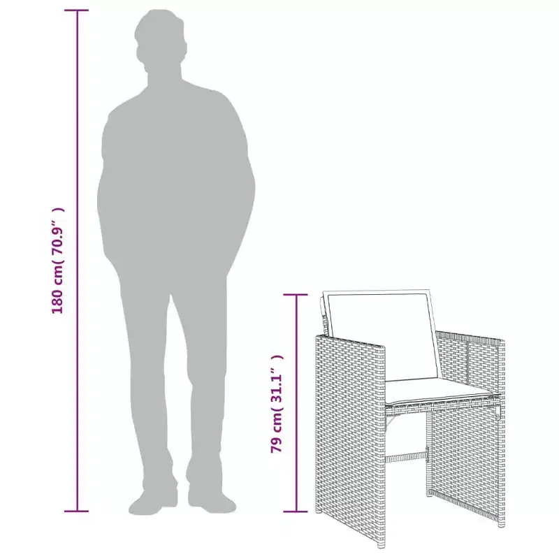 vidaXL Patio Chair Grey PE Rattan Standard Foldable Patio Chair
