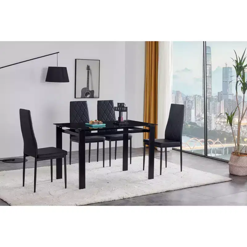5/7 PCS Dining Table Set Dining Set with PU Chairs & Tempered Glass Dining Table, Black-ModernLuxe