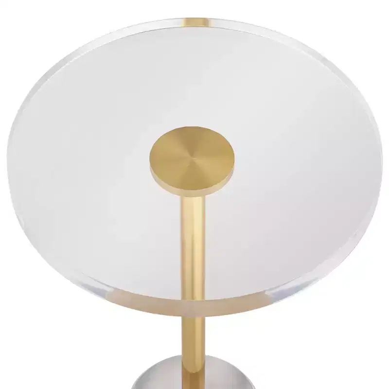 Gold & Clear Acrylic Round Side Table 14''W