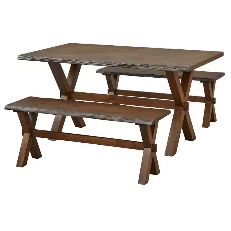 Buylateral 3pc Mandeville Solid Wood Live Edge Dining Set Brown