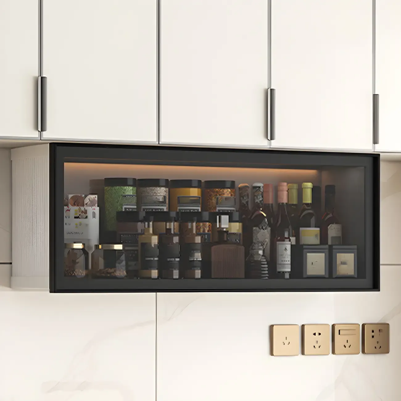 Grey Metal Floating Mounted Glass Kitchen China Cabinet