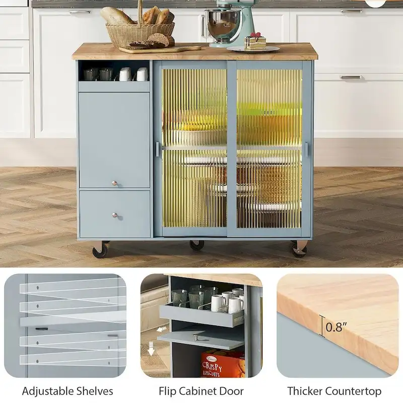 Folding Kitchen Cart with LED Lights