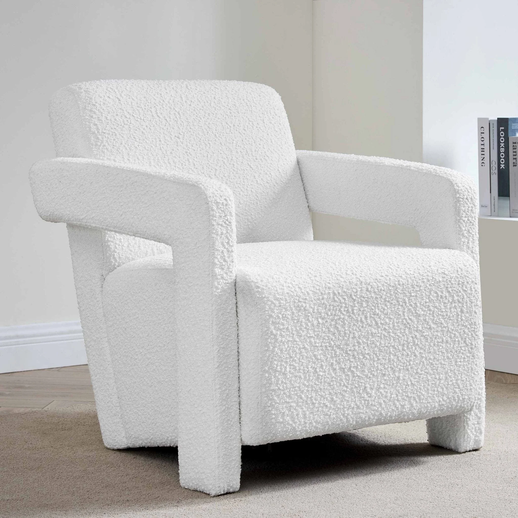 Contemporary Off-White Boucle Accent Chair with Soft Frame for Living Room
