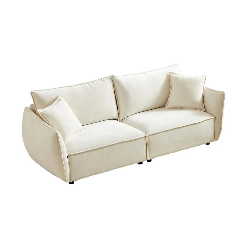 Linen 6-Seat Modular Sofa Set with 3+3 Seater Combo and Wooden Frame & 4 Pillows