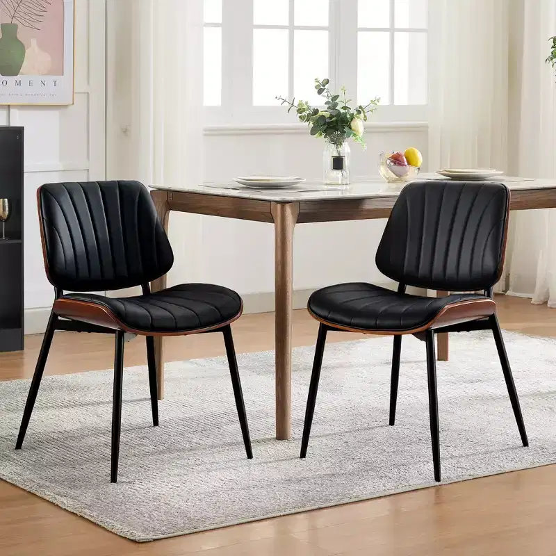 Set of 2 Dining Chairs with Upholstered Retro PU Leather and Metal Legs for Dining Room and Kitchen