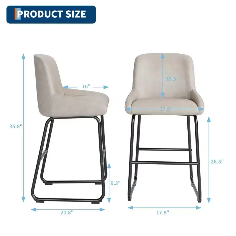 Bar Stools Set of 3, 24 Inch Counter Height Barstools with Back, Modern PU Leather Upholstered Bar Chairs