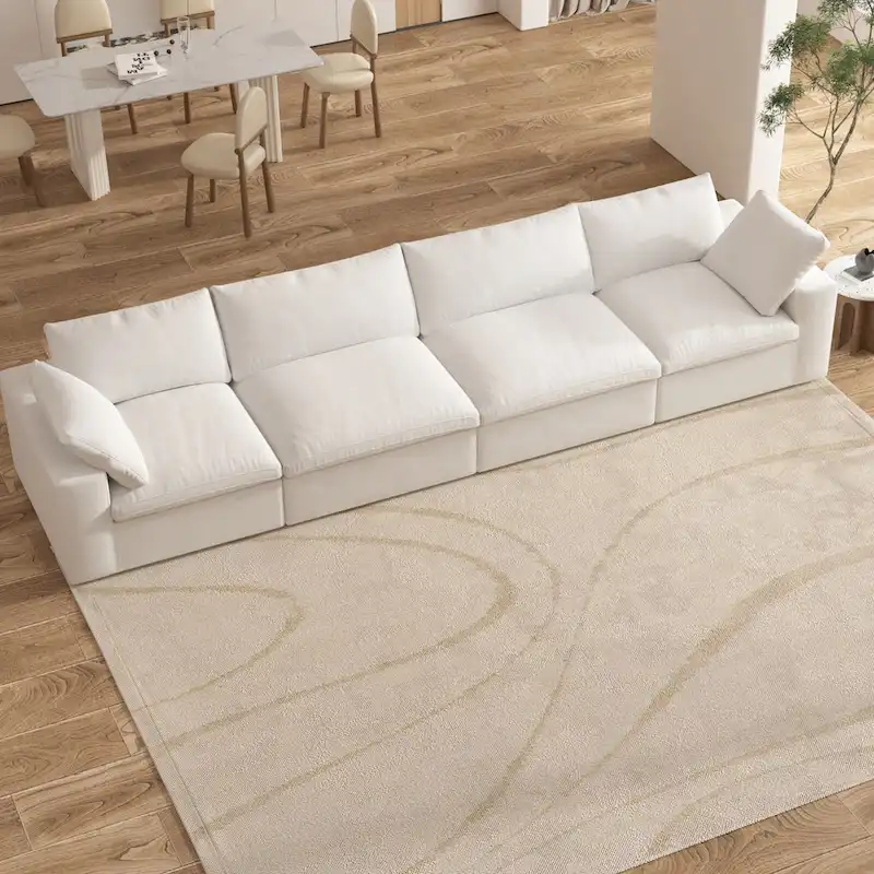 160 Modern Linen Upholstery 4 Piece Sectional Sofa Minimalism Commix Down Filled Modular Couches