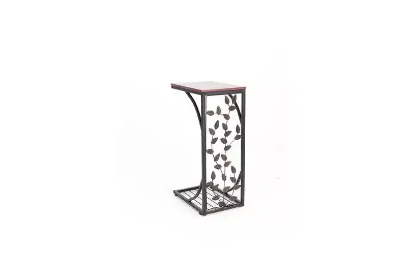 Single-layer P2 Density Board Type C Leaf Pattern Brown Desktop Black Powder Coating Side Table