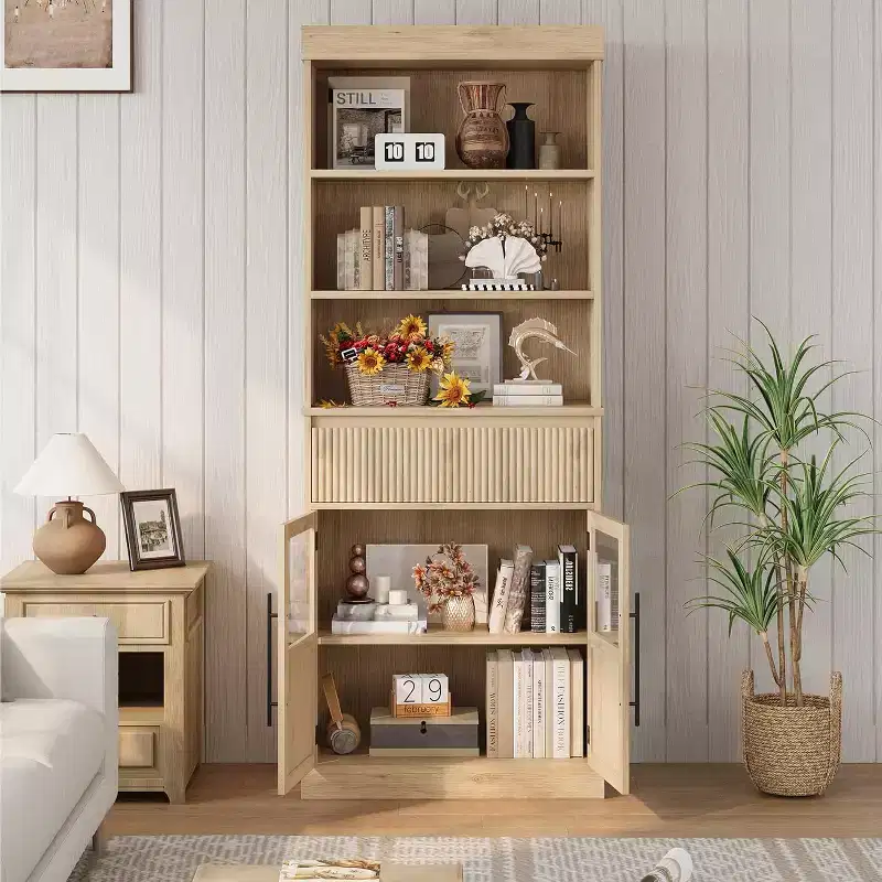 70 Tall Kitchen Pantry Cabinet with Drawer & Glass Doors, Floor Storage Cabinet for Bathroom, Office, Living Room, Dining Room, Entryway